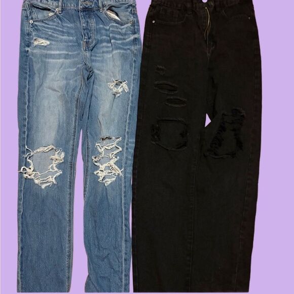American Eagle Outfitters Denim - American Eagle Outfitters Blue and Black Distressed Boyfriend Jeans